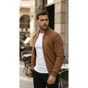 Men's Front Zippered, Lined <b>Suede</b> <b>Jacket</b>, 38330 - Coffee - Product Image 3