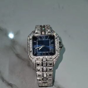 Hip Hop Luxury Ice out Reloj para hombre Iced Bling Diamond Silver White Square Jewelry Diamantes simulados completos - Product Image 1
