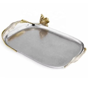 Elegante bandeja de servicio de Metal ovalada con diseño de Granada dorada y plateada para boda, aniversario, fiesta de cumpleaños y decoración de centro de mesa - Product Image 2