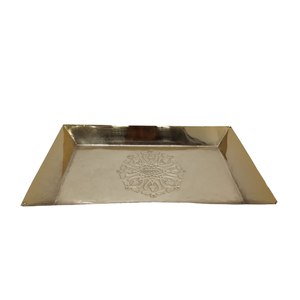 Bandeja de servicio de metal de diseño elegante, forma personalizada, acabado de melocotón para restaurantes y hoteles, bandejas de mesa para servir comida hechas a mano - Product Image 5