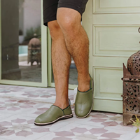 Chaussons plats unisexes faits à la main en cuir véritable vert olive, écologiques, légers, confortables, toutes saisons, vente en gros, fabriqués au Maroc