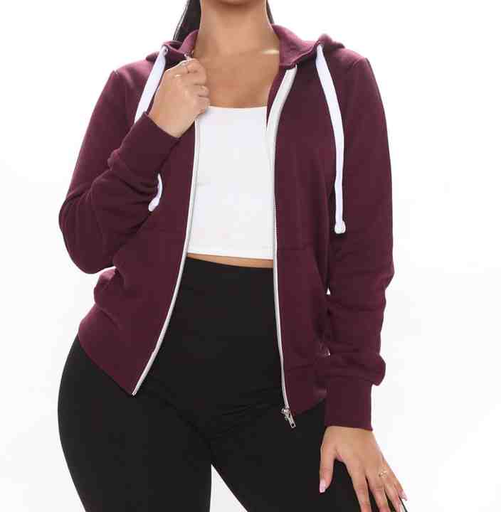 High Quality Blank Women's Zip Hoodie Long Sleeve Plus Size Cotton Fleece Heavyweight Long Sleeve Hoodie Womens Zip up Hoodies
