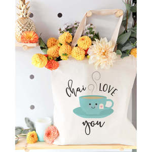 กระเป๋าผ้าแคนวาสขนาดกลาง Chai Love You พร้อมริบบิ้นตกแต่ง ปรับแต่งตัวอักษรได้ เป็นมิตรกับสิ่งแวดล้อม ใช้ซ้ำได้ เหมาะสำหรับใช้ในชีวิตประจำวันและเป็นของขวัญ - Product Image 3