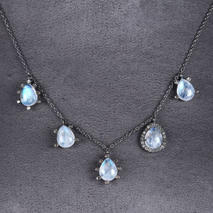 Natural Rainbow Moon Gemstone <b>Necklace</b> Solid 925 <b>Silver</b> <b>Necklace</b> Pave <b>Diamond</b> Jewelry New <b>Necklace</b> Unisex Jewelry - Product Image 1