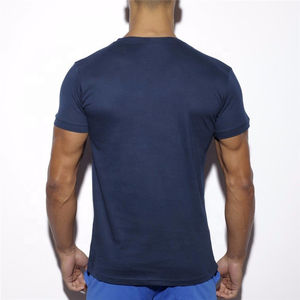 Camisetas de gimnasio con cuello en V para hombres al por mayor de alta calidad, camiseta ligera con patrón sólido Unisex Slim Fit - Product Image 4
