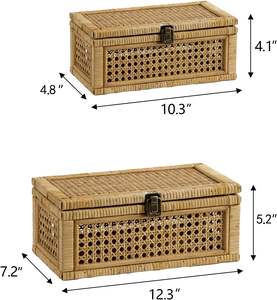 Ensemble de boîtes de rangement en rotin naturel tissé à la main - Coffres décoratifs en osier avec fermeture à loquet et couvercle - Product Image 2