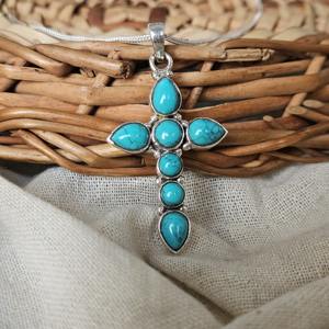 Colgante de plata con Cruz sintética turquesa, colgante de Cruz ligera, el mejor regalo para Christian - Product Image 3