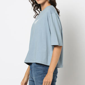 Camiseta de Verano para Mujer al por Mayor, 100% Algodón, Cuello Redondo, Logotipo OEM Personalizado, Diseño de Color Personalizado, Corte Cuadrado, Transpirable, Manga Corta - Product Image 1