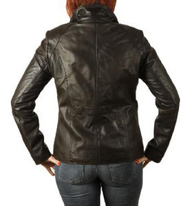 Veste en cuir personnalisable noire mince en cuir d'agneau véritable veste en cuir de course à manches longues respirante de qualité supérieure pour les femmes - Product Image 5