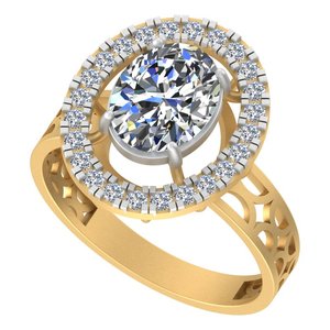Bague à diamants ovales Halo de laboratoire en or jaune 14K/18K plaqué rhodium pour fiançailles, mariage ou cadeau d'anniversaire - Product Image 2