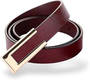 Ceinture pour femme en cuir véritable, ceinture de taille durable avec boucle dorée de couleur unie, pour pantalons et jeans - Product Image 1