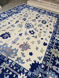 8x10 crème bleu marine haute qualité tapis fait à la main Oushak tapis turcs meilleur Design persan Design pour salon dimensionnement 6x9 - Product Image 6