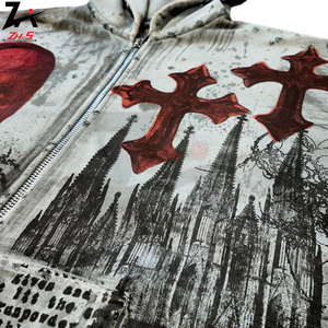 Sudadera con capucha y cremallera personalizada Detalles desgastados Metal teñido a mano 100% algodón pesado Sudadera con capucha con cremallera personalizada Fabricación a medida - Product Image 5