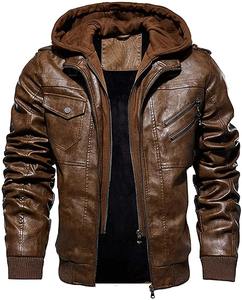 Chaqueta de moto de piel de cordero auténtica marrón para hombre, estilo informal, con cierre de cremallera en relieve, impermeable, con capucha, tela ODM - Product Image 1