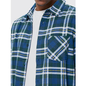 Lo último en ropa moderna para hombre OEM ODM rejilla azul y blanca Tattersall camisa informal opaca a cuadros mejor precio fabricación al por mayor - Product Image 2