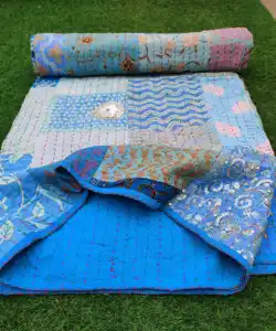 Boho Khambadiya Großhandel Lot Vintage Baumwolle Saree Patchwork Kantha Quilt Handmade Throw Wende decke