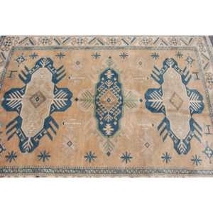 Alfombra Turca Vintage, Alfombra de Lana Azul del Suroeste de 4.2x5.6 pies - Product Image 4