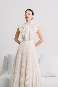 Ropa de verano de lujo Venta caliente Hermosa LUNA PLISADO TOP Blusas de mujer Camisas Burnout Tela de algodón 35% SEDA 65% ALGODÓN - Product Image 5