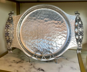 <b>Ornamental</b> Aluminum And Brass Serving Tray With Antique Shine Designed For Elegant Parties Luxury Hotels And <b>Family</b> Homes - Product Image 1
