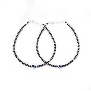 Chevillères en laiton argenté, plaqué or, style bohème, avec motif œil porte-bonheur, perle noire et motifs papillon et numérotés, serties clos, cadeau de protection pour femme - Product Image 2