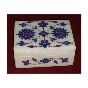 Caja de Joyería Rectangular de Mármol Blanco Natural con Incrustaciones Coloridas, Diseño de Incrustaciones de Flores Hechas a Mano, para Guardar Collares y Joyas - Product Image 1
