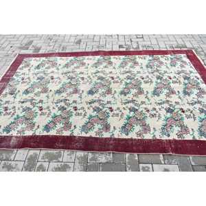 Vintage Large Rug 5.3x8.6 ft, <b>Red</b> Blue Camouflage Rug <b>Wool</b> - Product Image 3