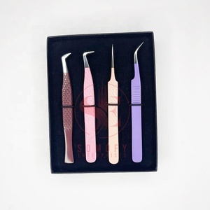 Pince à épiler professionnelle incurvée/en L en acier inoxydable durable de haute qualité, pointe personnalisable pour isolation courte et droite des cils - Product Image 2