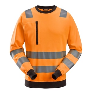 Sudaderas reflectantes de trabajo para hombres naranjas personalizadas, cuello redondo de seguridad reflectante de poliéster y algodón, hechas de poliéster y algodón - Product Image 1