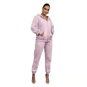 Chándal de mujer bordado personalizado boxy conjuntos unisex algodón en blanco French Terry Pink Zip up Hoodie - Product Image 3