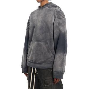 Logo personnalisé Vintage 400Gsm Distressed brodé soleil-fané coton polaire Asidwash vierge de haute qualité sweat hommes à capuche - Product Image 2