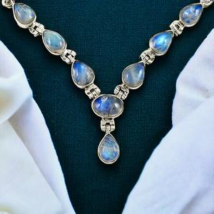 Collar llamativo de piedra lunar arcoíris de alta calidad de Plata de Ley 925, piedras preciosas naturales, aspecto Vintage, joyería fina para regalo de mujer - Product Image 2