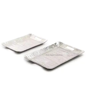 Bandeja de servir de metal de Latón chapado en oro hecha a mano, forma rectangular para el hogar y la boda, bandejas de mesa para servir alimentos - Product Image 2