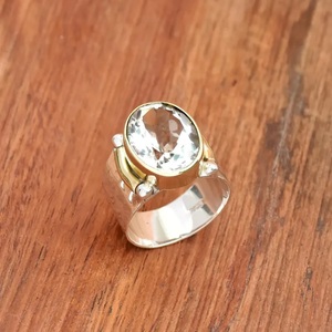 แหวนควอทซ์คริสตัลแหวนเงิน925โซลิแทร์ทูโทนของขวัญ - Product Image 3