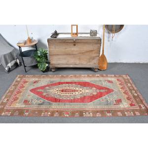 พรมตุรกีแนววินเทจสีแดงสีเบจ3.4 x 7.6ft พรมข้างเตียงสำหรับห้องนอนห้องโถงห้องนอน - Product Image 1