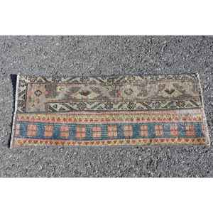 Alfombra Turca de 1.1x2.8 pies, Alfombra Azul de Estilo Suroeste, Alfombra de Lana - Product Image 3