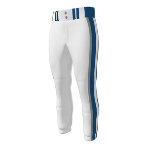 Pantalon de baseball unisexe blanc à rayures bleu-gris sublimées, respirant, anti-humidité, taille élastique, polyester, coupe classique, pour adultes - Product Image 1