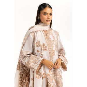 Ensemble de costume 3 pièces en jacquard brodé blanc cassé pour femmes - Product Image 3