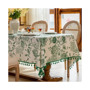 Nappe de table en coton beige à motifs floraux 60x90 pouces, lavable, tissu durable, certifiée ISO 9001, pour usage quotidien, personnalisation de marque disponible - Product Image 1