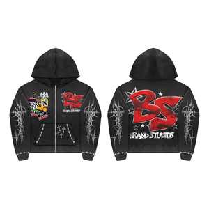 เสื้อมีฮู้ดแบบมีซิปสำหรับทั้งชายและหญิงผ้าคอตตอนเนื้อหนาผ้าเทอร์รี่พิมพ์ลายหน้าจอประดับพลอยเทียม - Product Image 3