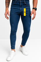 Jean slim extensible pour homme avec logo personnalisé, coupe droite, taille mi-haute, denim coloré délavé et vieilli, idéal pour toutes les saisons