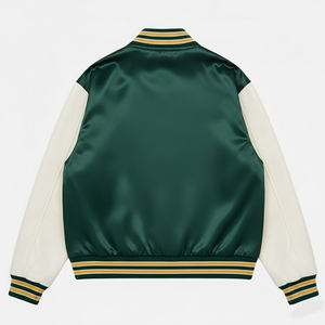 In One Black Solid Color Good Supplier With Reasonable Price Product <b>Make</b> <b>Your</b> <b>Own</b> Men Vintage Satin Varsity Jackets Premium - Product Image 2