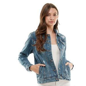 แจ็กเก็ตยีนส์แขนยาวของผู้หญิงเสื้อแจ็คเก็ตผ้าฝ้ายระบายอากาศใส่สบายทันสมัย - Product Image 1