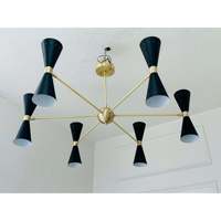 Lustre Sputnik artisanal de style Mid-Century à 6 bras et 12 lumières, hauteur 28 pouces, largeur 42 pouces, assemblage simple certifié requis