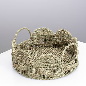 Plateaux ronds en bambou faits à la main du Vietnam plateau de service décoratif à motif géométrique écologique finition polie pour les Use-SR2024 d'hôtel - Product Image 3