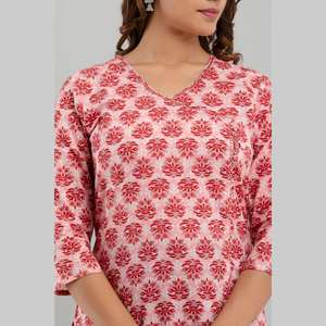 Women's Pink Floral Print Straight Kurta <b>Career</b> <b>Dresses</b> (SHKUP1219) - Product Image 4