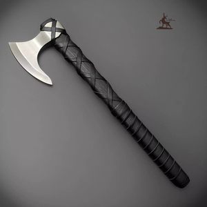 ขวานไวกิ้งเหล็กคาร์บอนรากนาร์ตีขึ้นรูปด้วยมือ ขวานต่อสู้ทำมือพร้อมปลอกหนัง - Product Image 3
