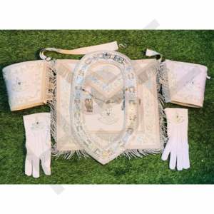 High Quality Masonic Apron Set White Ceremonial Apron with <b>Beads</b> <b>Fringe</b> Gloves & Arm Cuffs - Product Image 1