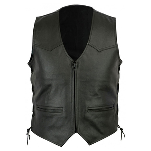 Gilet en cuir véritable coupe ajustée à la mode pour hommes nouveau design d'hiver avec logo décoratif - Product Image 1
