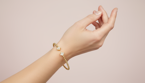 14K Gold Plated Natural Diamond IGI Certified Luxury Minimalist Four-Leaf <b>Clover</b> Bangle for Wedding Engagement Gift - Product Image 5