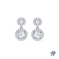 Boucles d'oreilles pendantes en or 10 carats avec double halo de diamants ronds cultivés en laboratoire